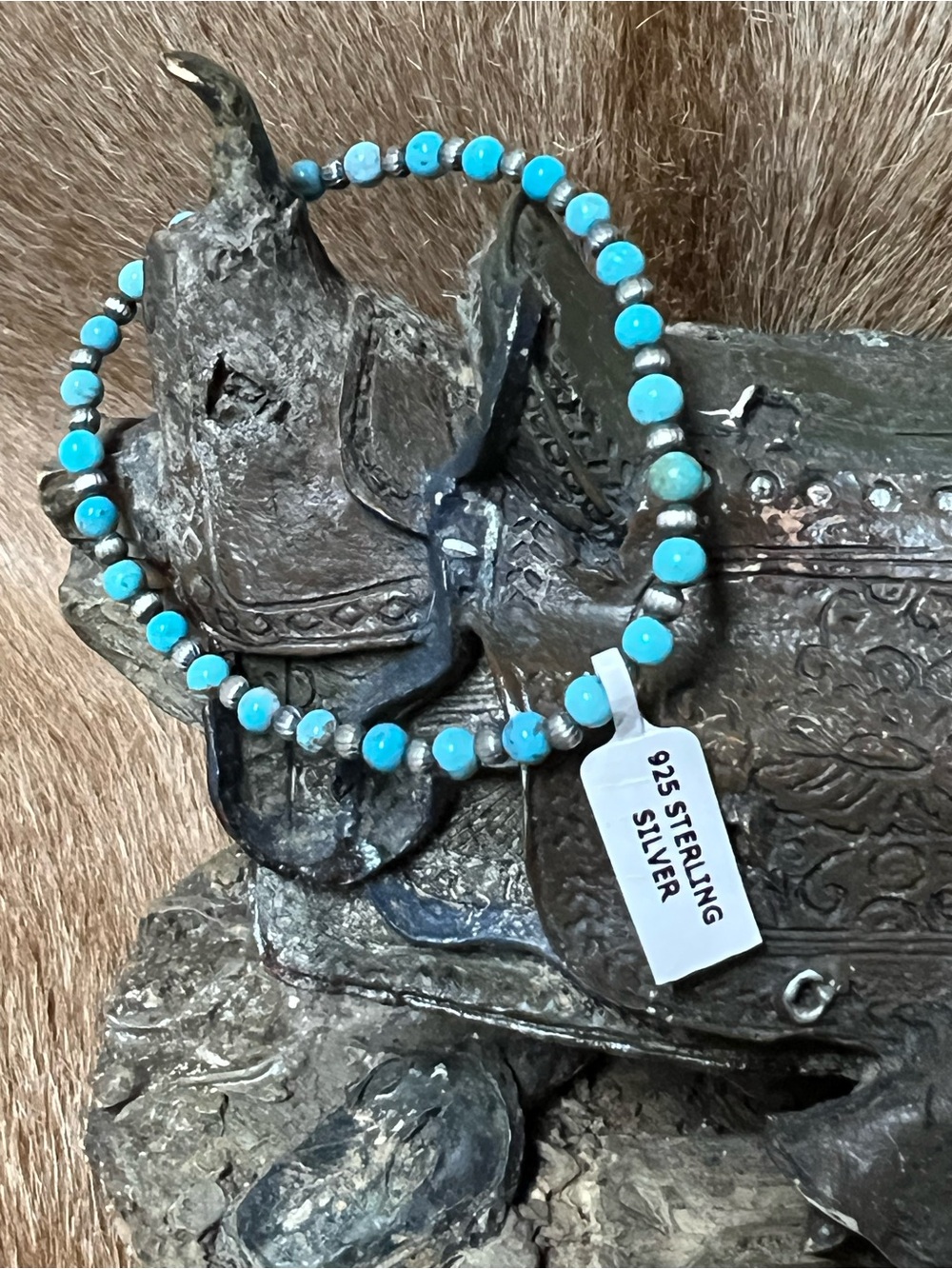 Sterling Silver  Navajo pearls  & turquoise stretch bracelet